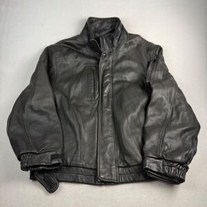 Wilsons The Leather Experts Mens Black Pebbled Leather Bomber Jacket Large L